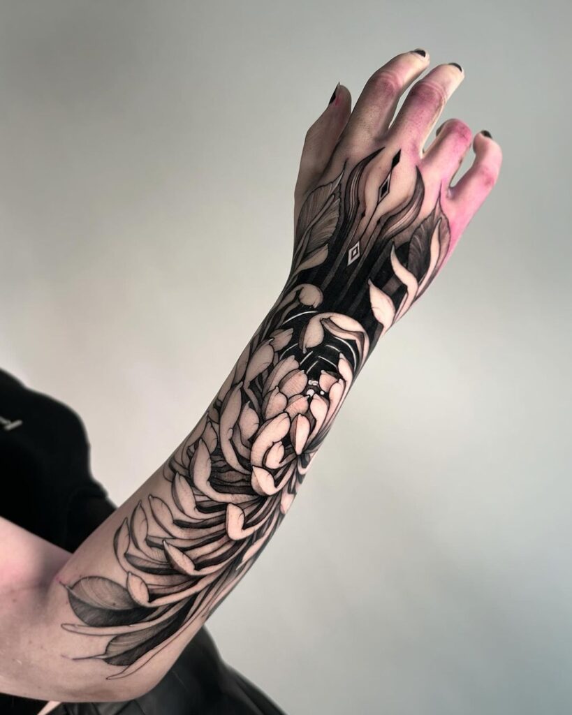 Chrysanthemum Sleeve Tattoo