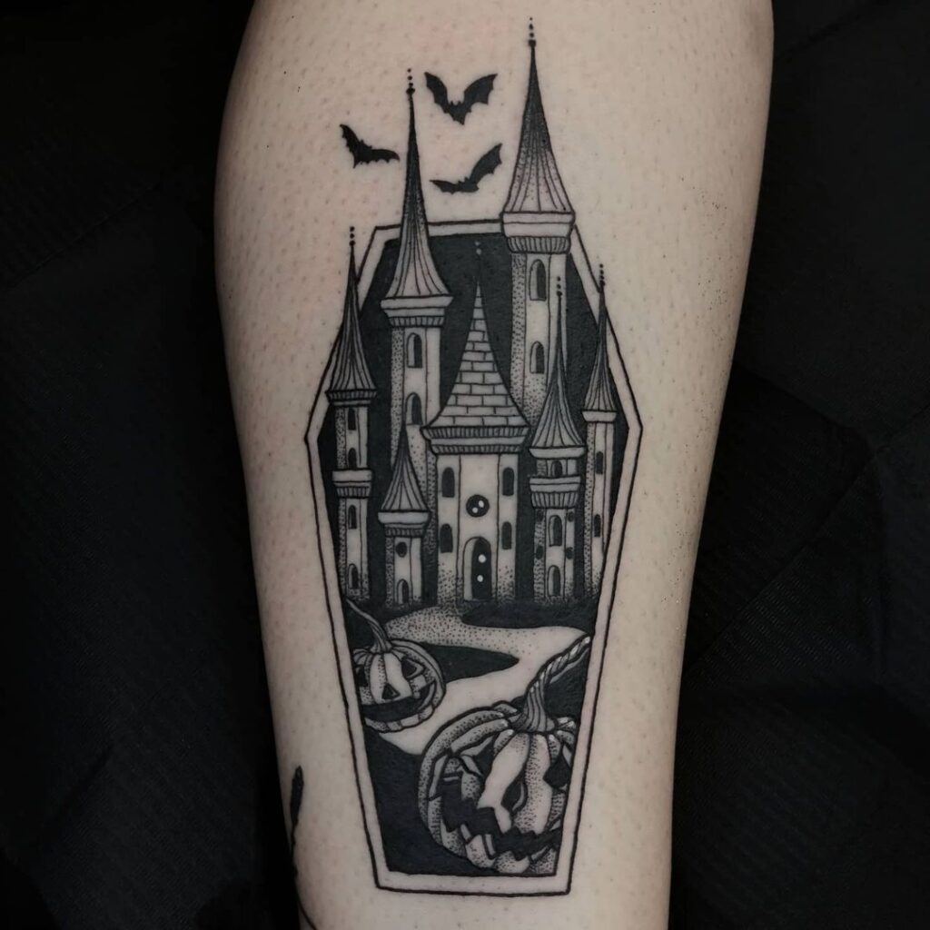 Coffin-Shaped Halloween Flash Tattoo