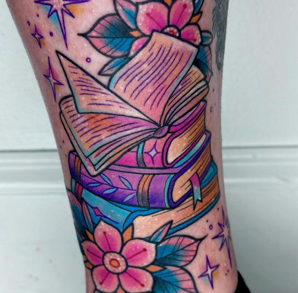 Colorful And Bookish Tattoo