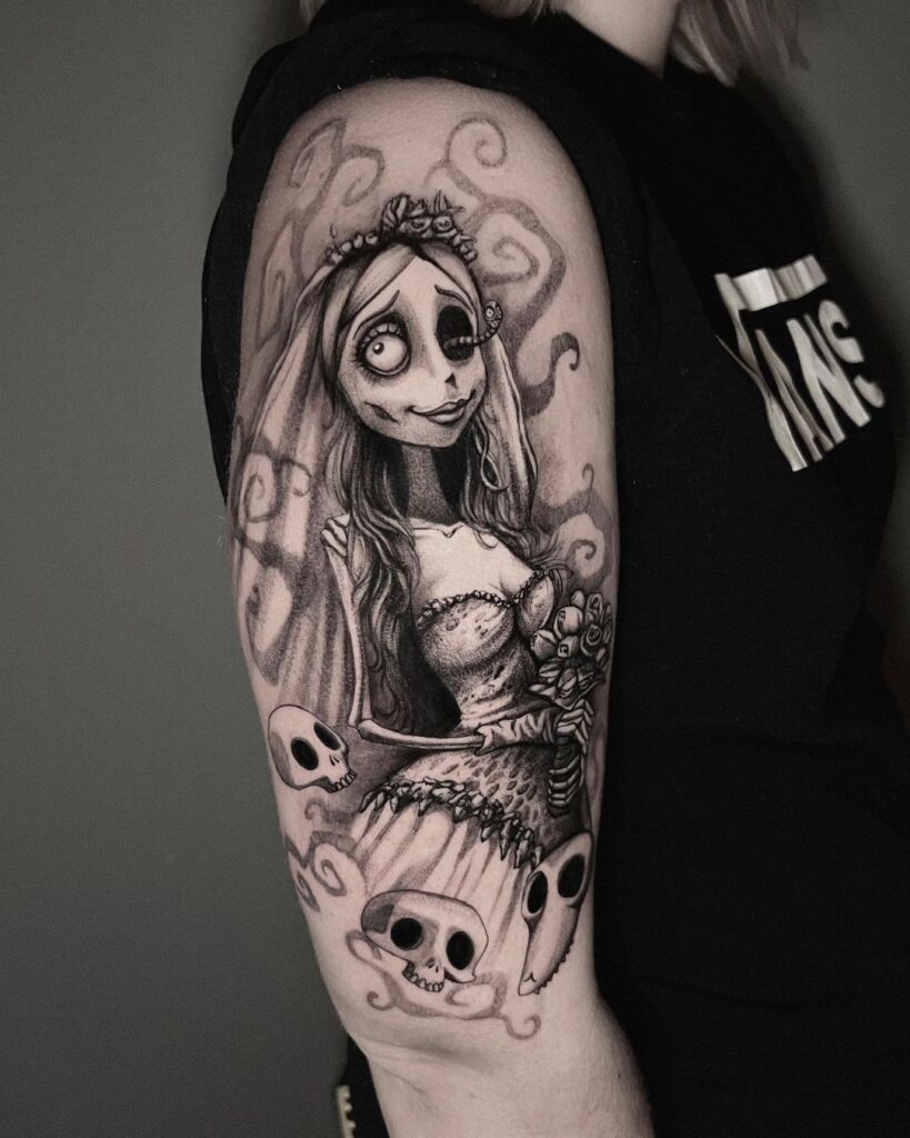 Corpse Bride And Worm Arm Tattoo