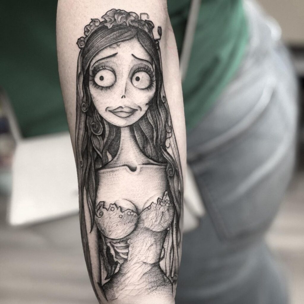 Dotwork de antebrazo de Novia Cadáver