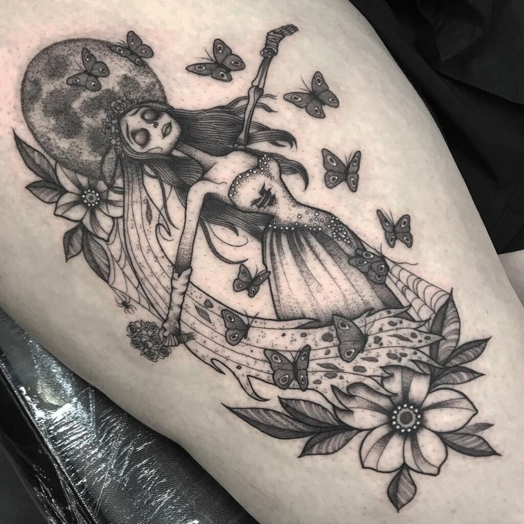 Tatuaje de la danza de la luna de la novia cadáver