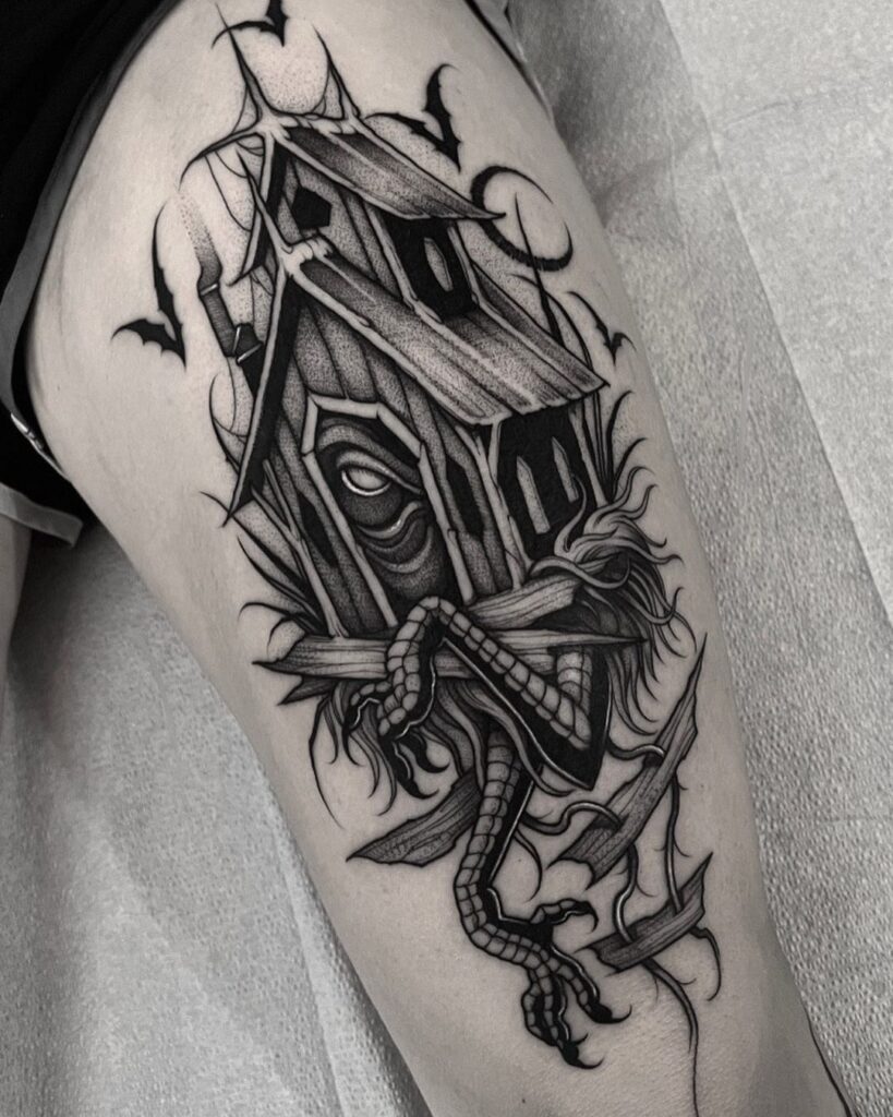 Creepy House Flash Tattoo