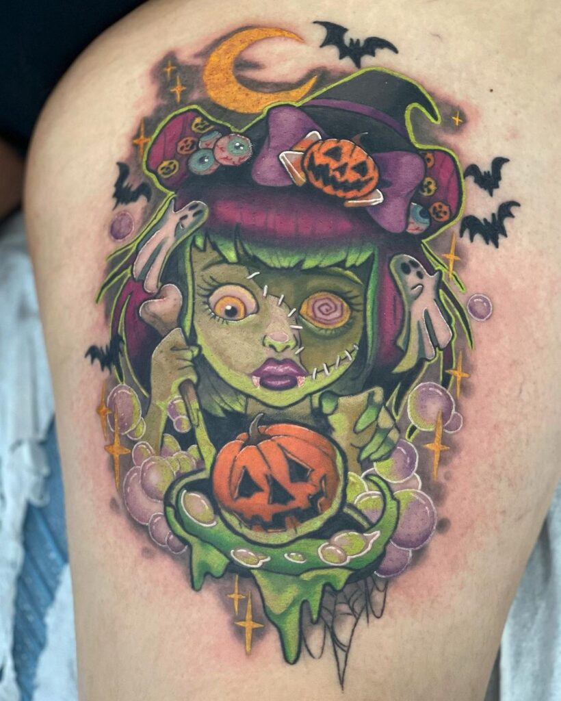 Tatuaje de una bruja espeluznante