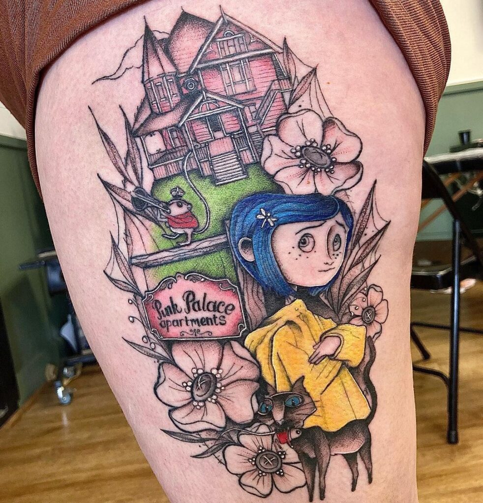 Detailed Coraline-Themed Tattoo