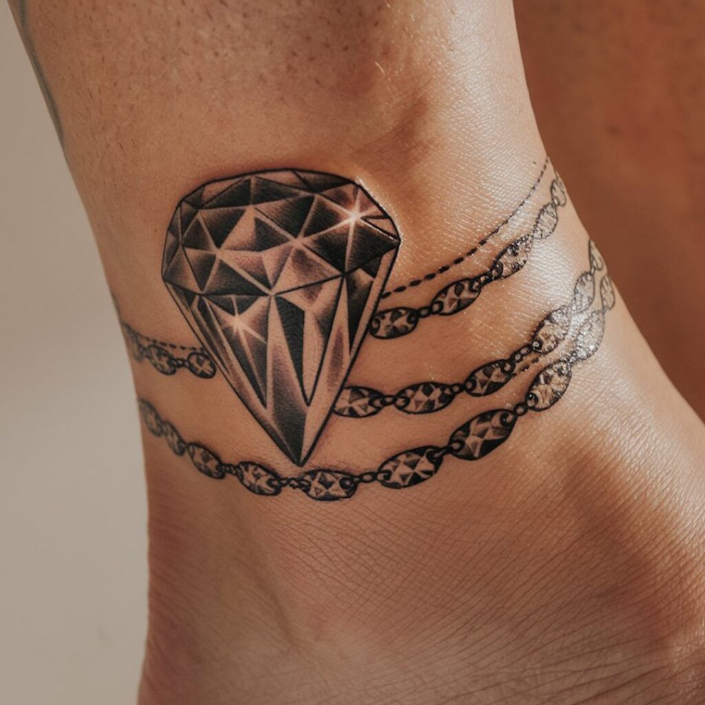 Tatuagem com tornozeleira de diamantes