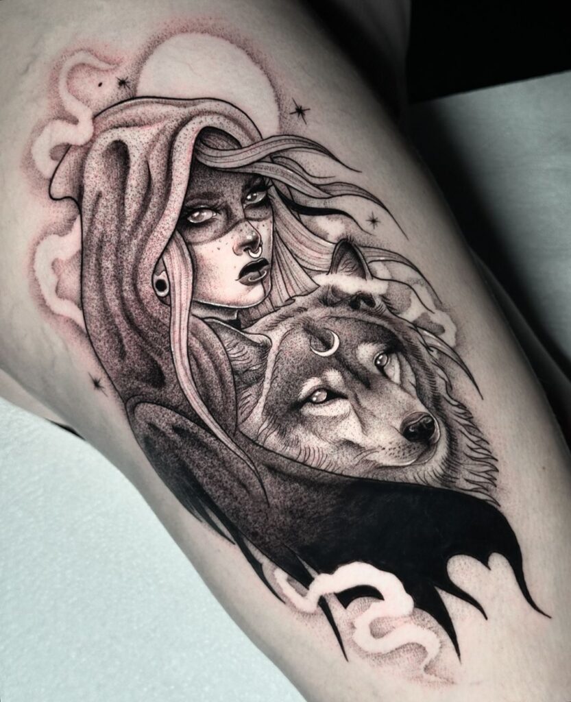 Dope Wolf Witch Tattoo