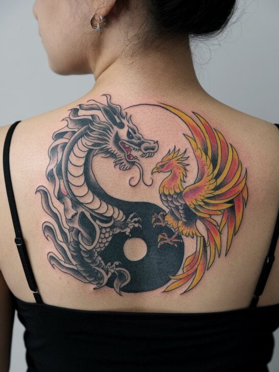 Dragon And Phoenix Back Tattoo