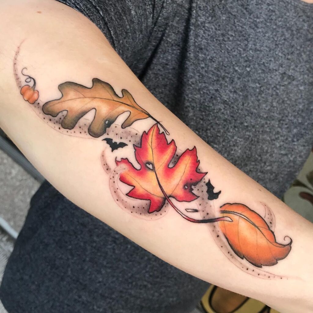 Fall Leaves Fluttering In The Breeze Tattoo