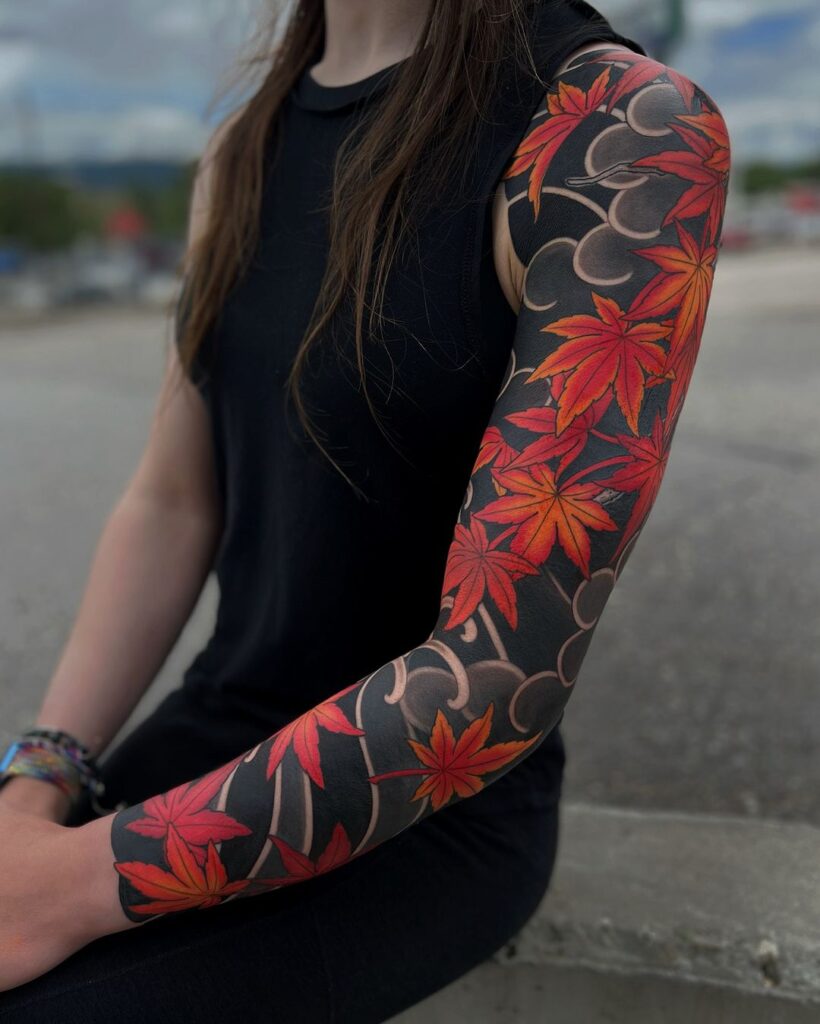 Fall Leaves Sleeve Tattoo