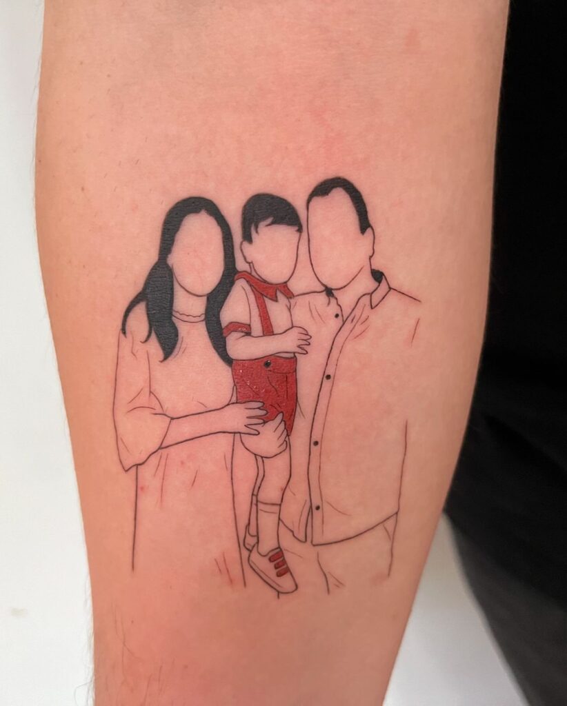 Family Portrait In Red And Black Ink