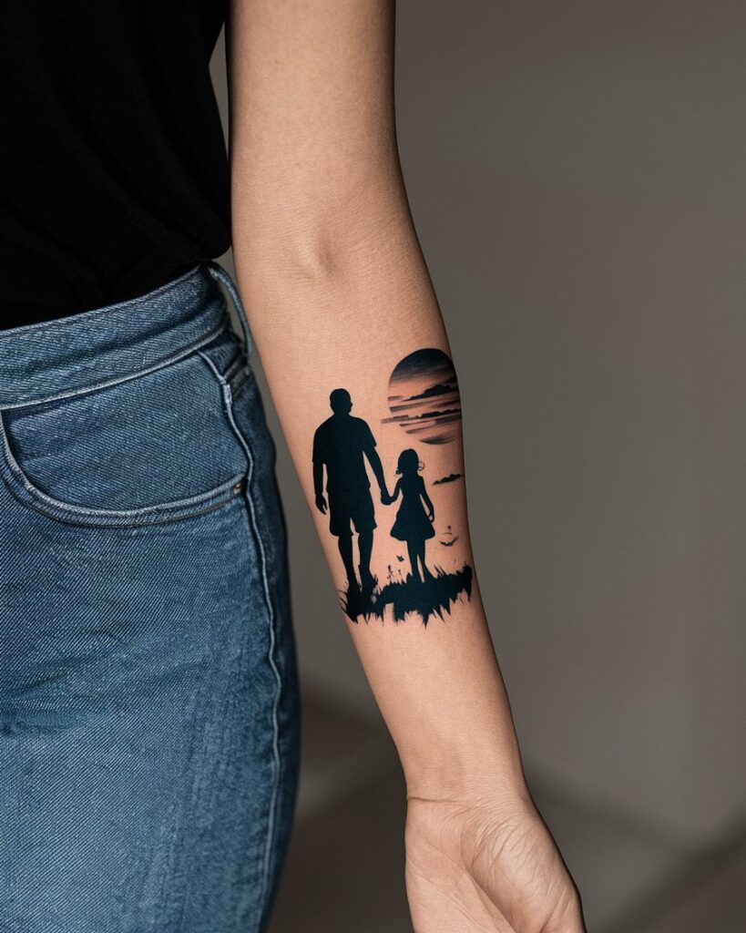  Tatuaggio di padre e figlia che si tengono per mano