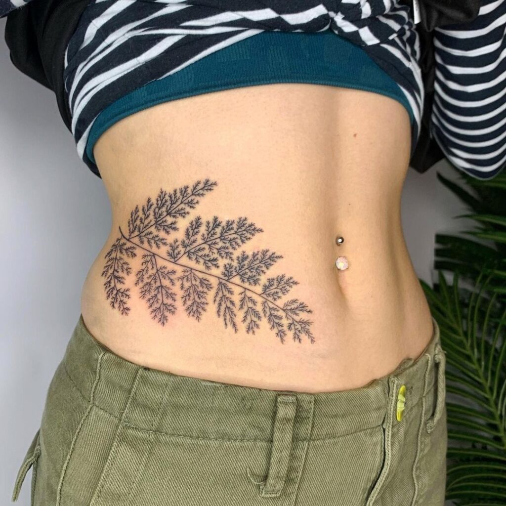 Fern Side Stomach Tattoo