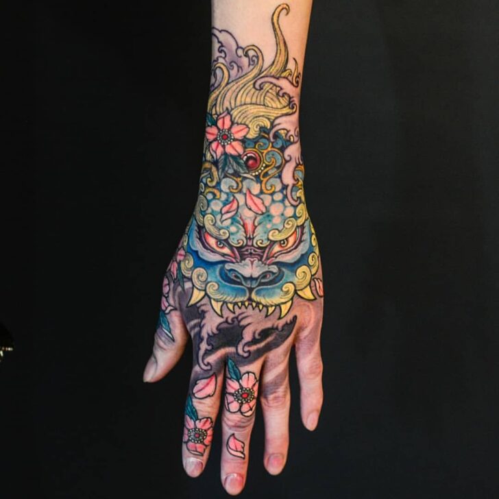 Foo Dog Hand Tattoo