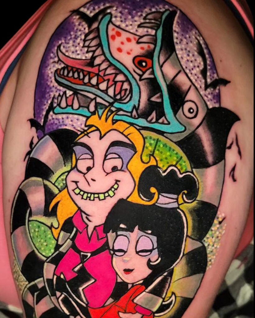 Tatuagem de braço do Beetlejuice a cores