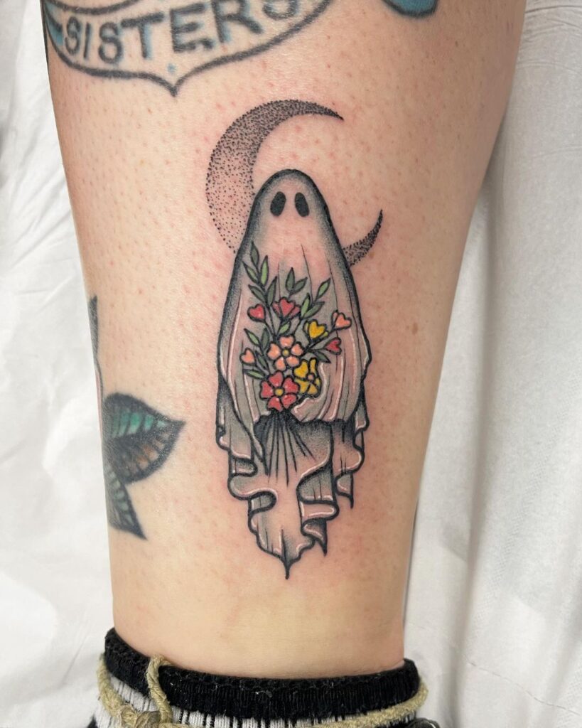 Ghost With Flowers Tattoo