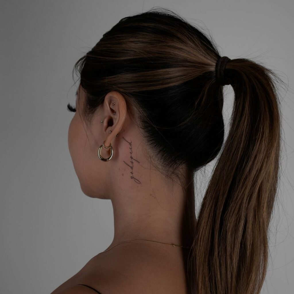 Godspeed Cursive Neck Tattoo