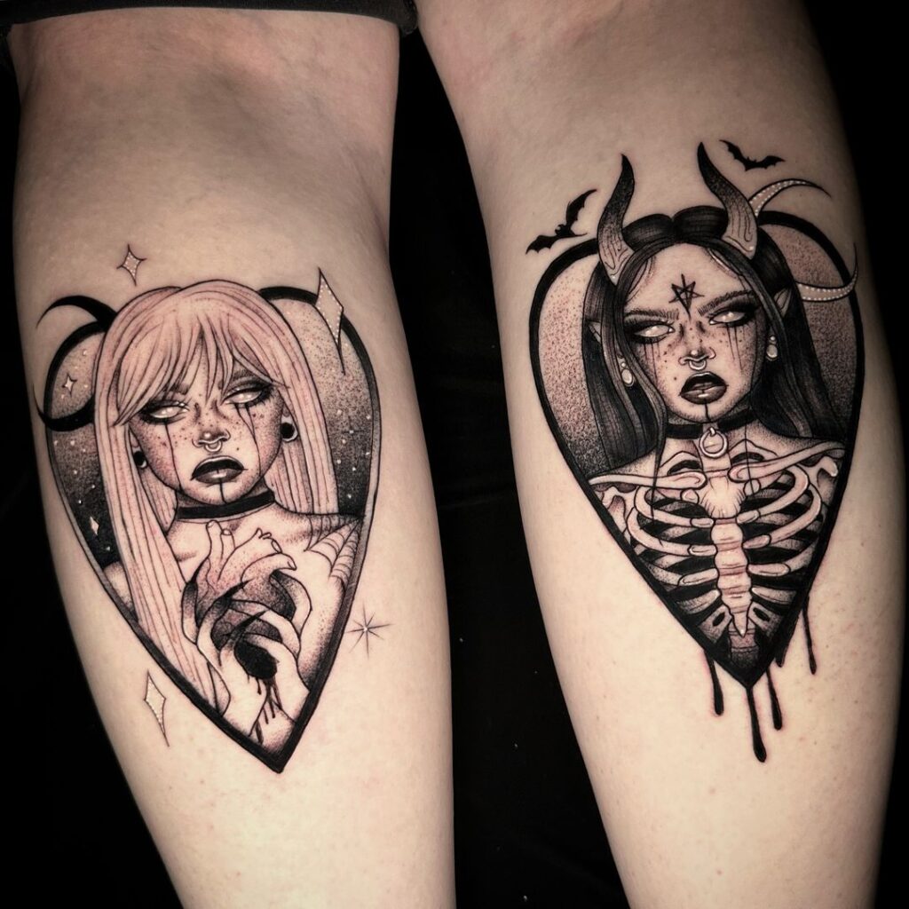 Tatuaggio di gamba di ragazza goth