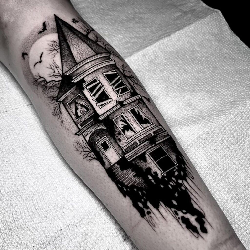 Haunted House Flash Tattoo