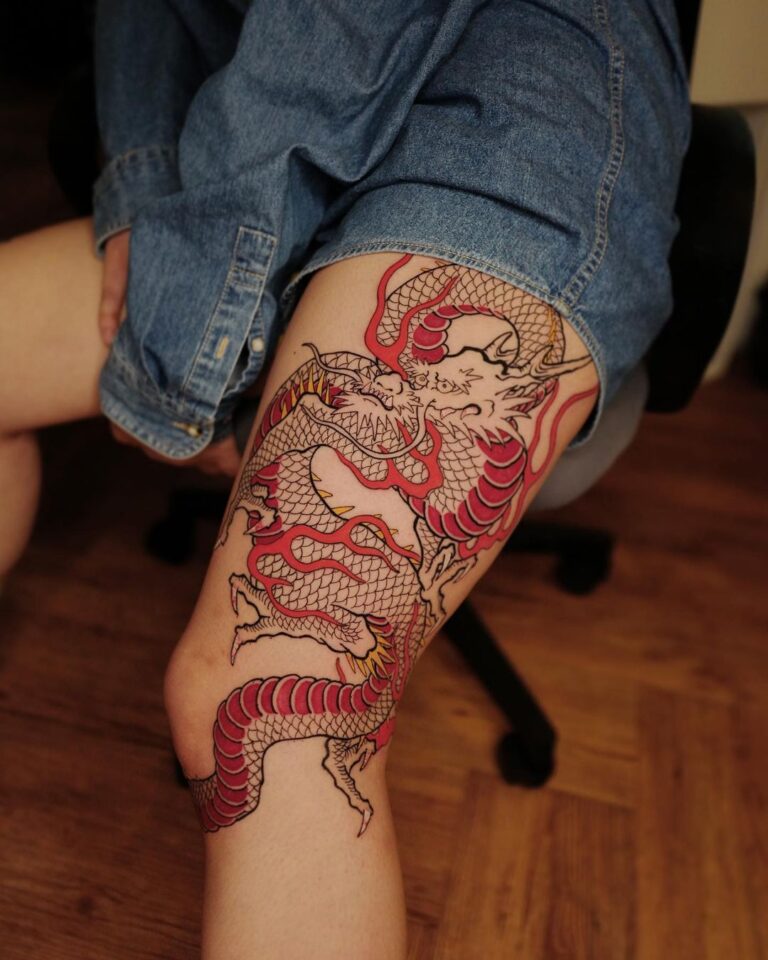 Huge Thigh Asian Dragon Tattoo