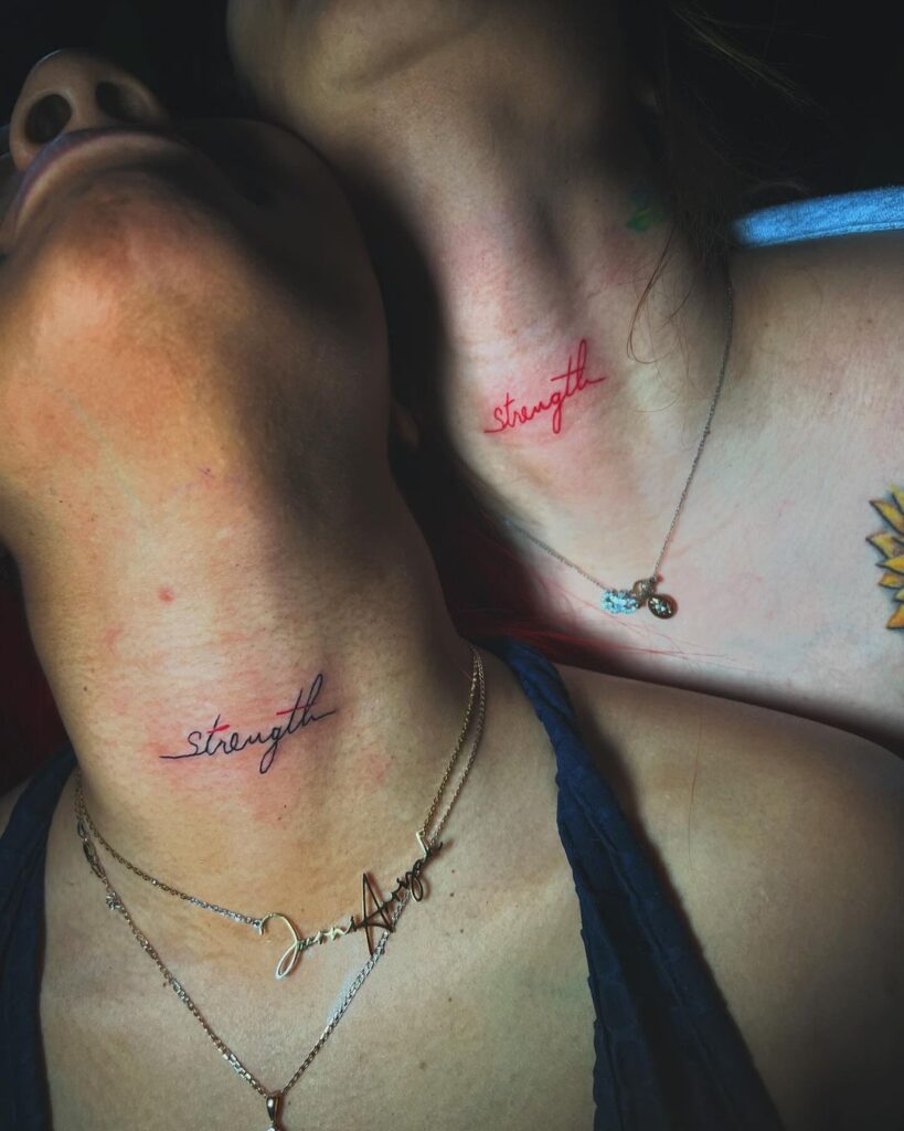 Matching Cursive Neck Tattoo