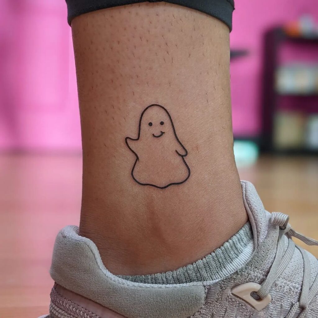 Mini Ghost Waving Ankle Tattoo