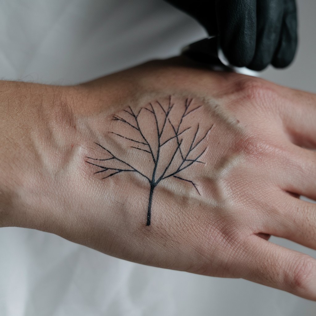 Tatuaggio minimalista della mano dell'albero dei veleni