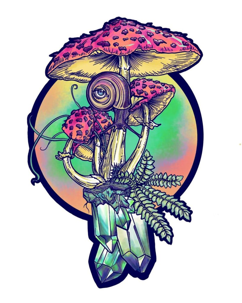 Mushrooms And Snail Tat Drawing