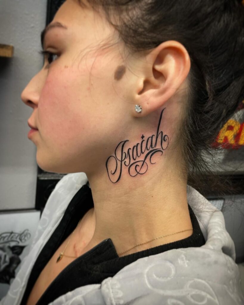 Name Cursive Neck Tattoo