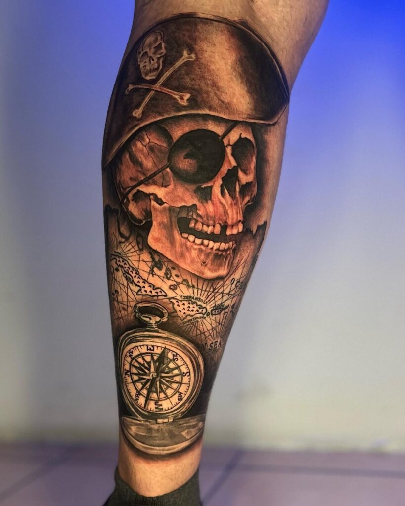 Pirate Skull Leg Sleeve Tat