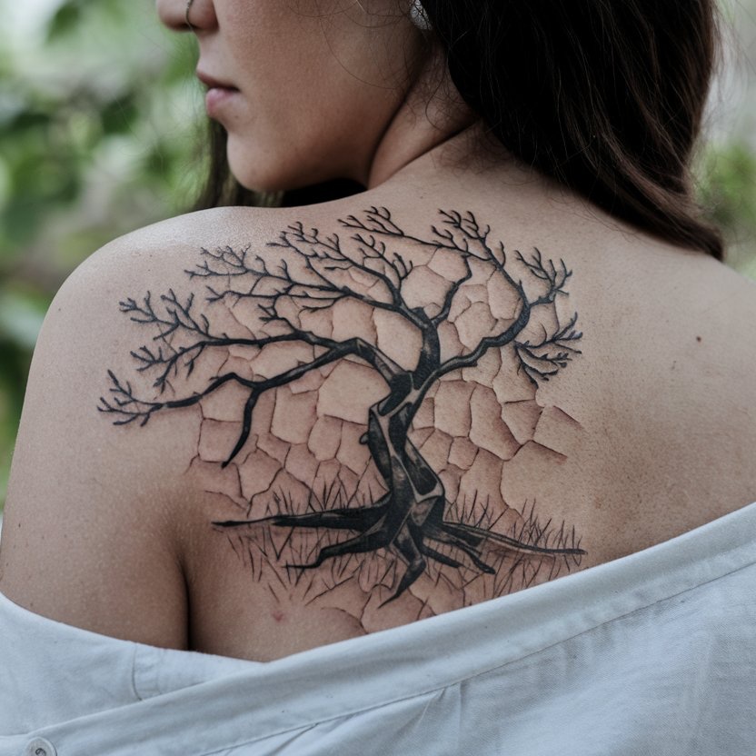 Árbol venenoso tatuado en la espalda