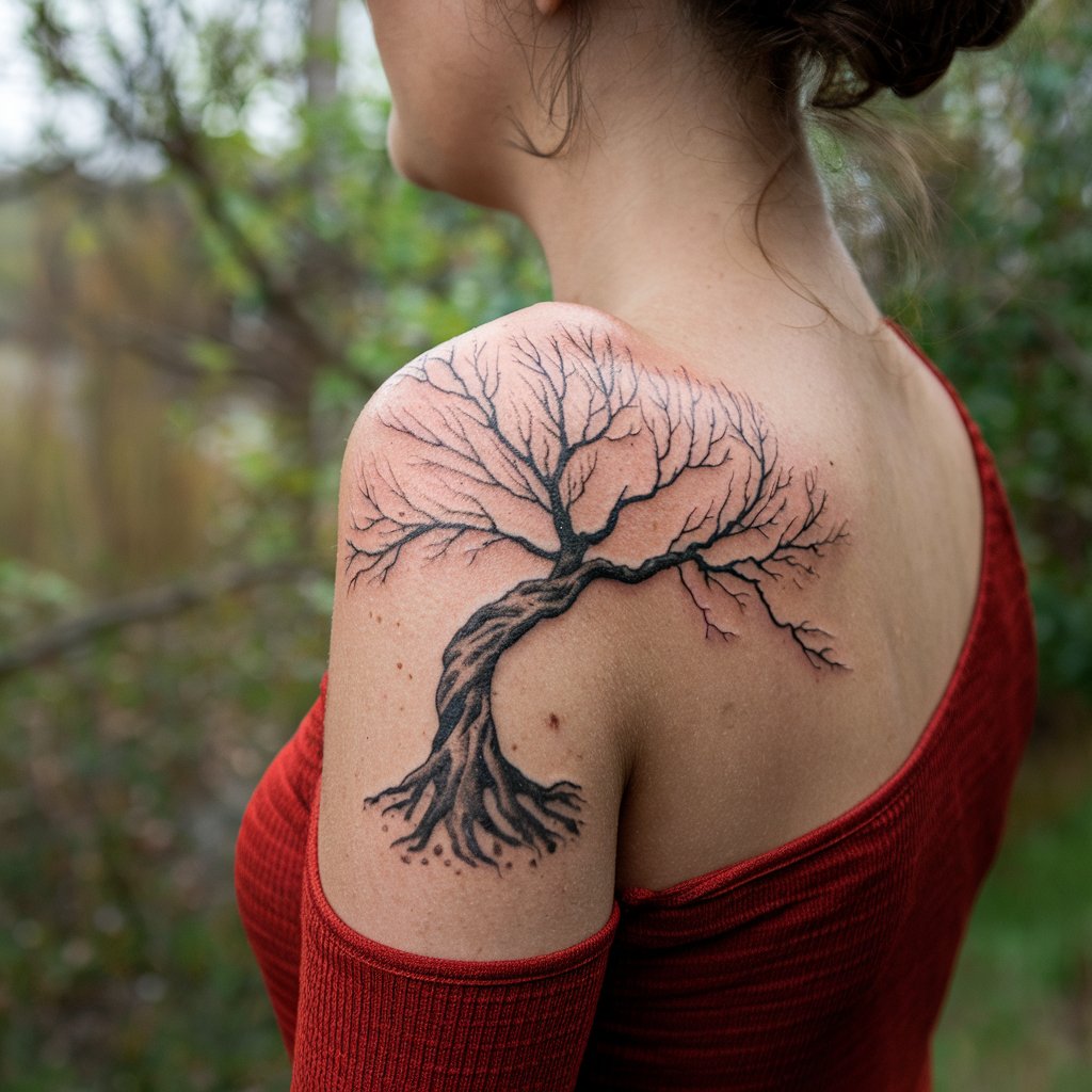 Árbol venenoso tatuado en el hombro