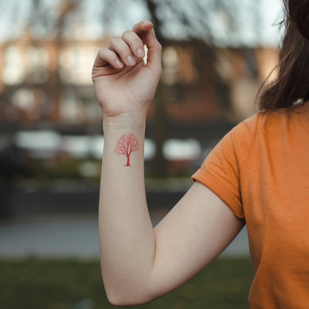 Tatuaje de árbol venenoso rojo en la muñeca