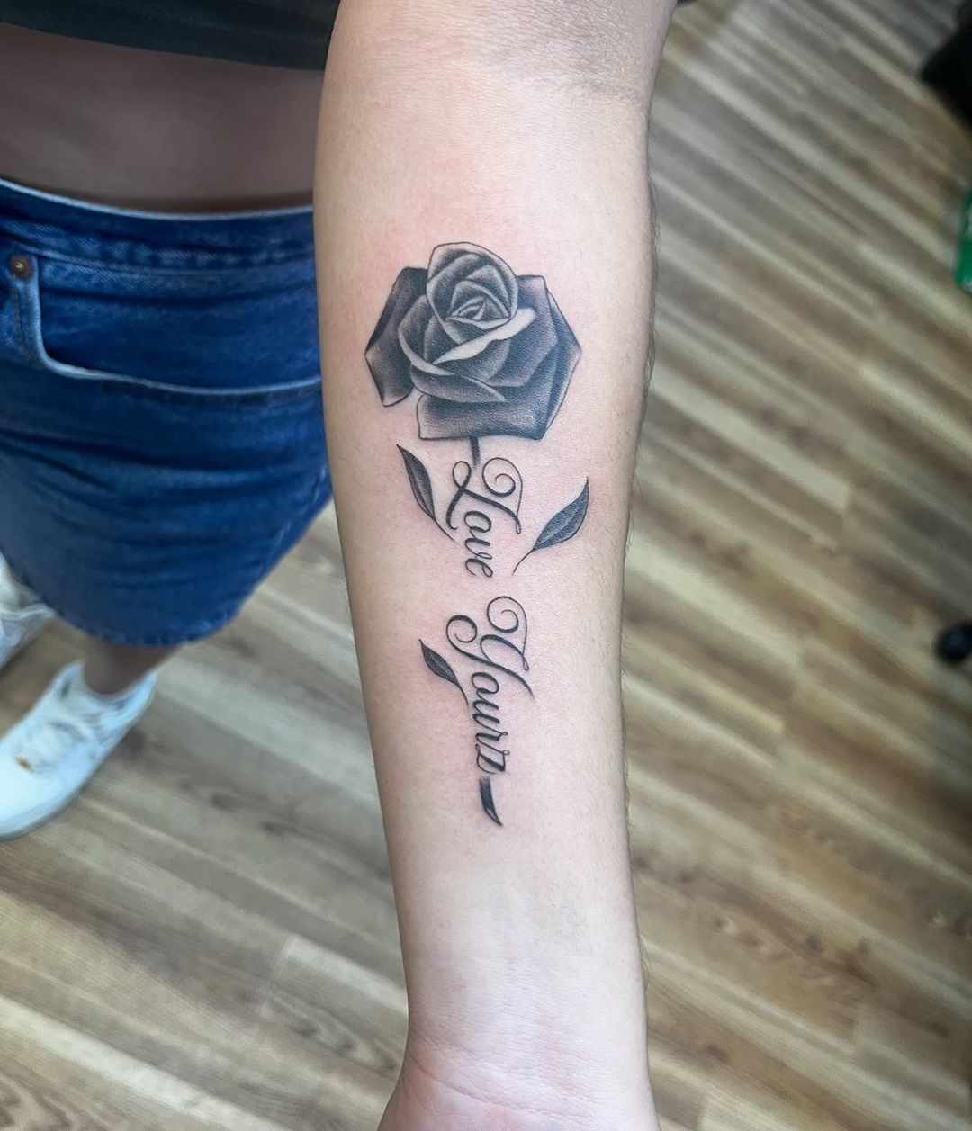 Rose And Love Yourz Forearm Ink