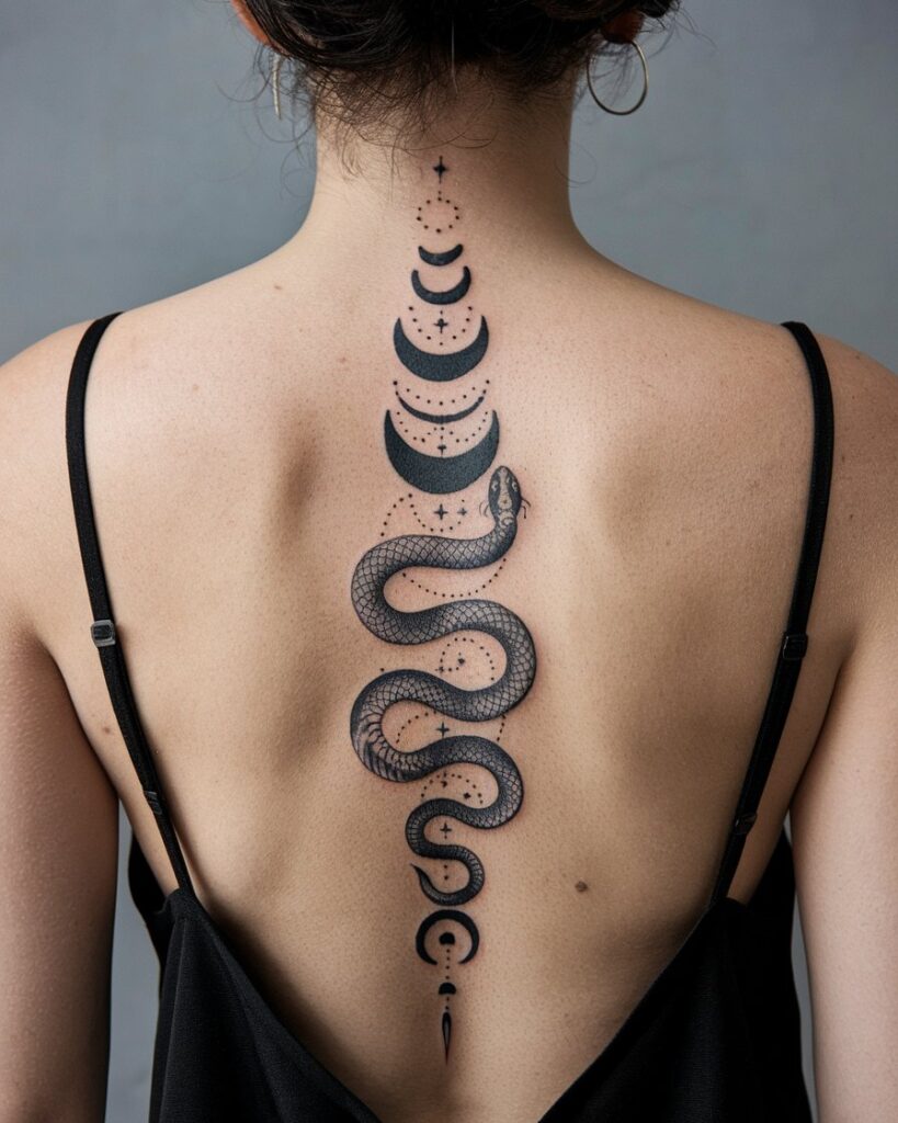 Serpent And Moon Phases Tattoo