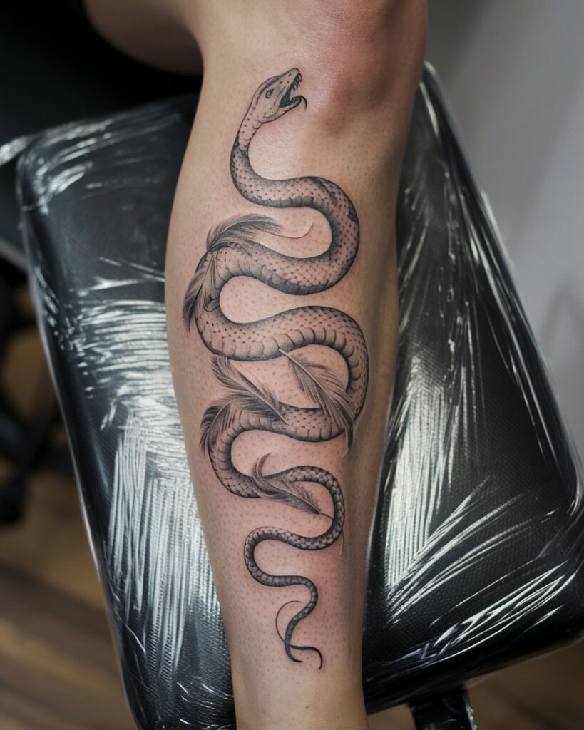 Serpent With Feathers Tattoo