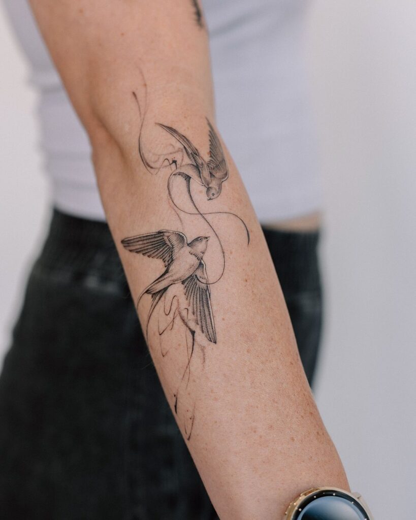 Side Forearm Birds Tattoo