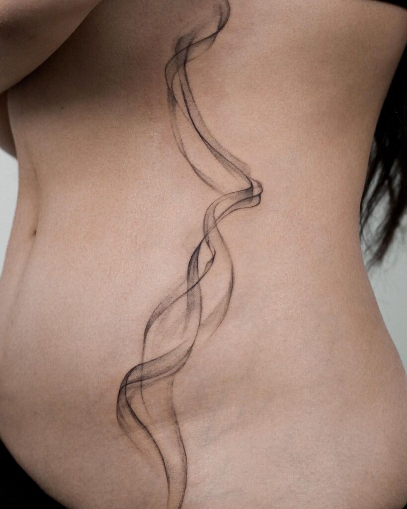 Side Stomach Smoke Tattoo