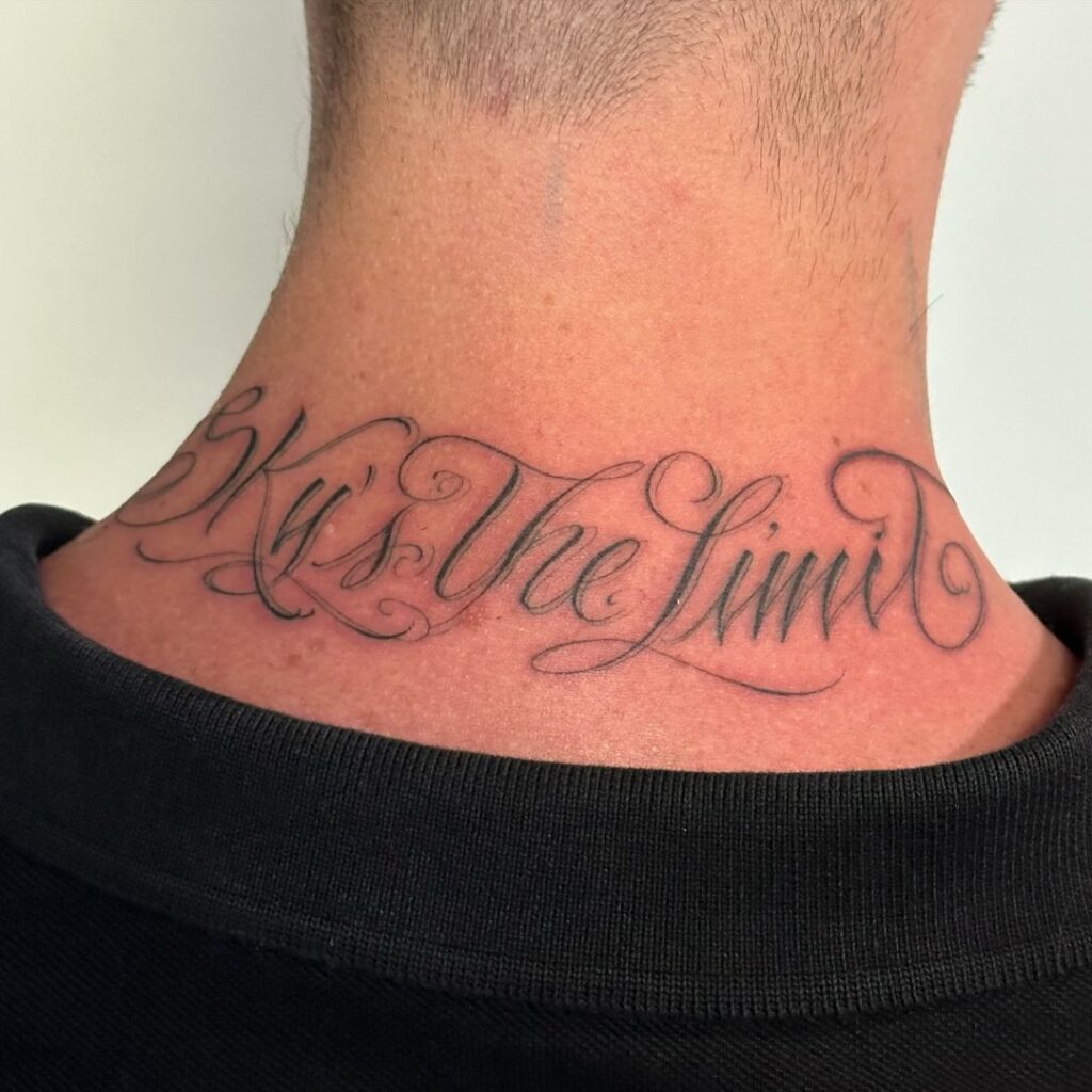 Sky Is The Limit Cursive Neck Tattoo