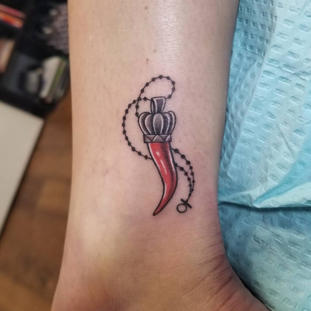 Small Italian Horn Ankle Tattoo