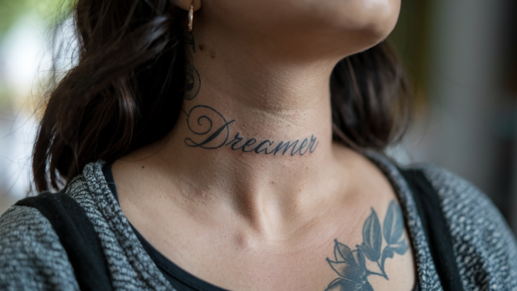 Diga o que pensa com 22 ideias elegantes de tatuagens com letras cursivas no pescoço