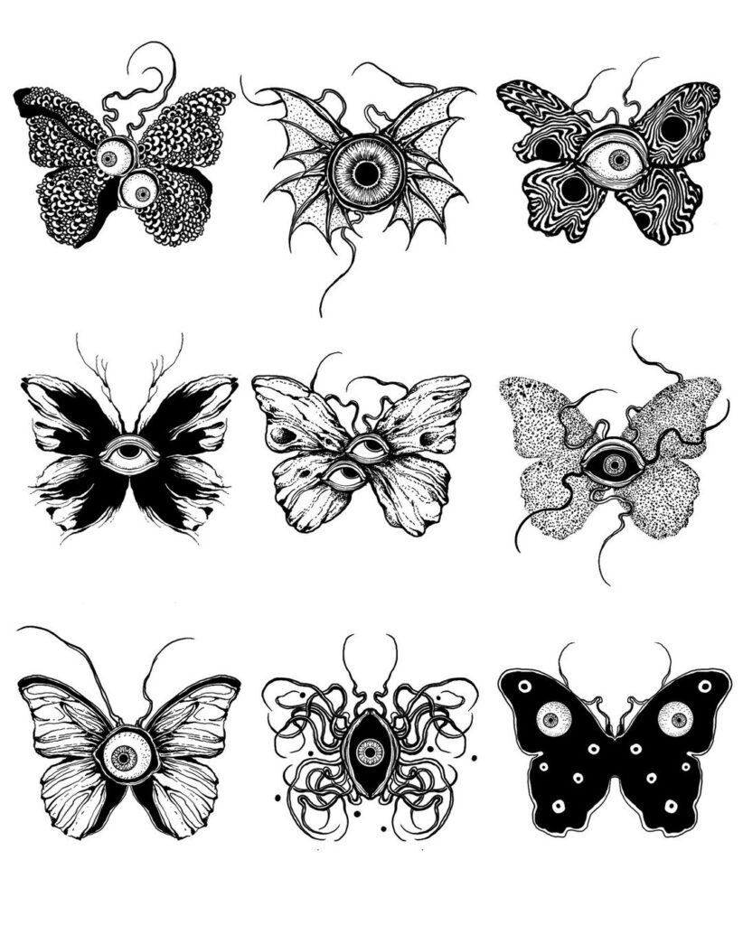 Strange Butterflies Art Tattoo Designs