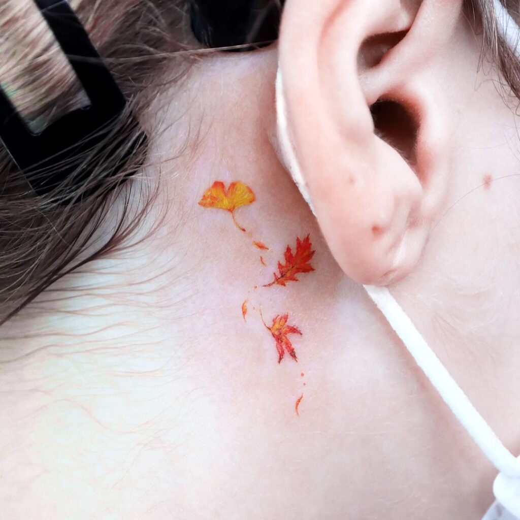 Tiny Fall Leaves Behind The Ear Tat