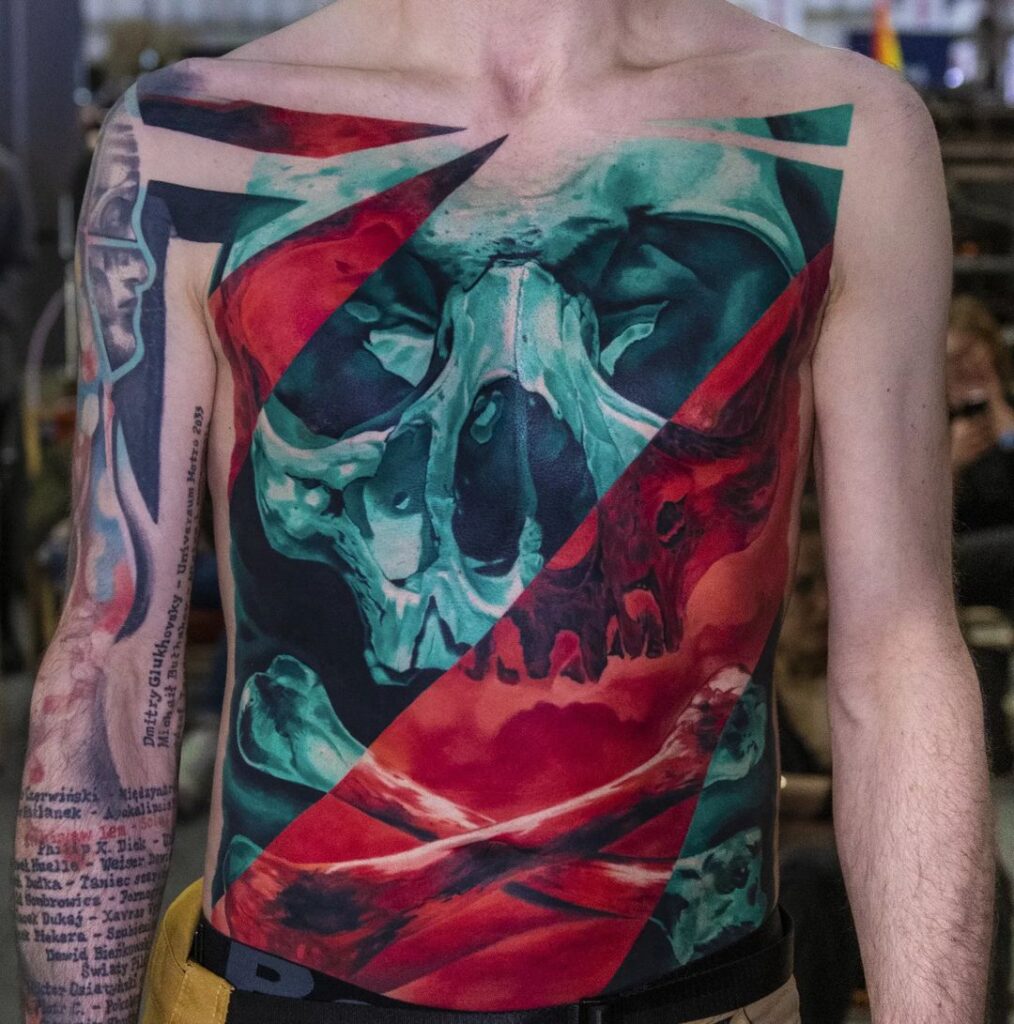 Vibrant Skull Torso Tattoo