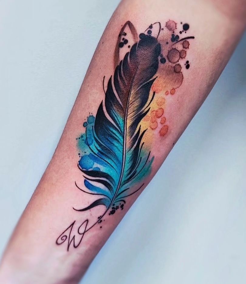 Watercolor Feather Tattoo