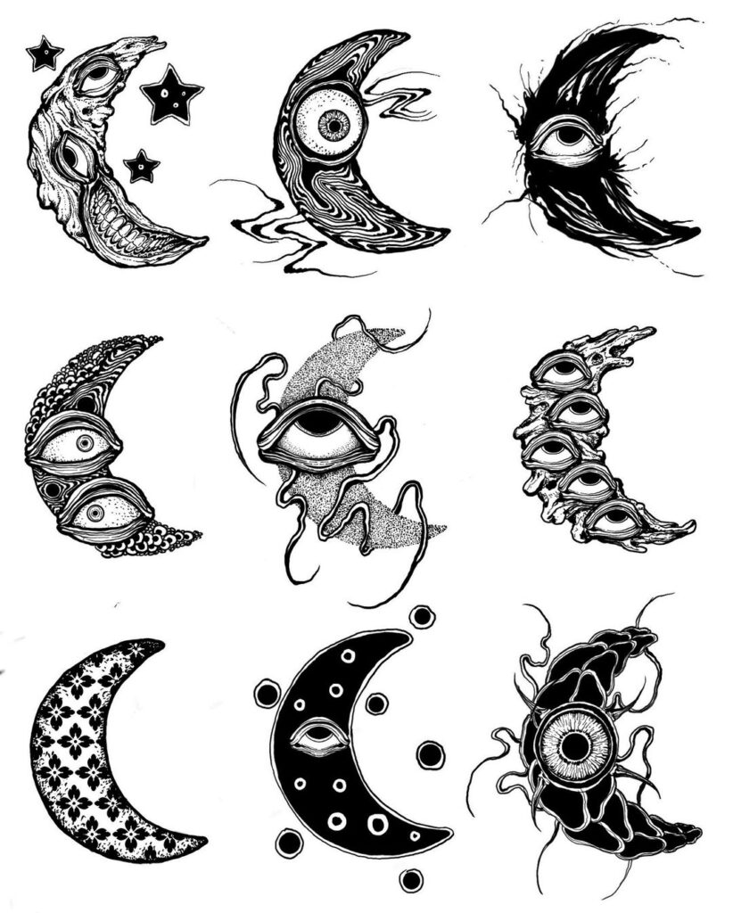 Desenhos estranhos de tatuagens da lua