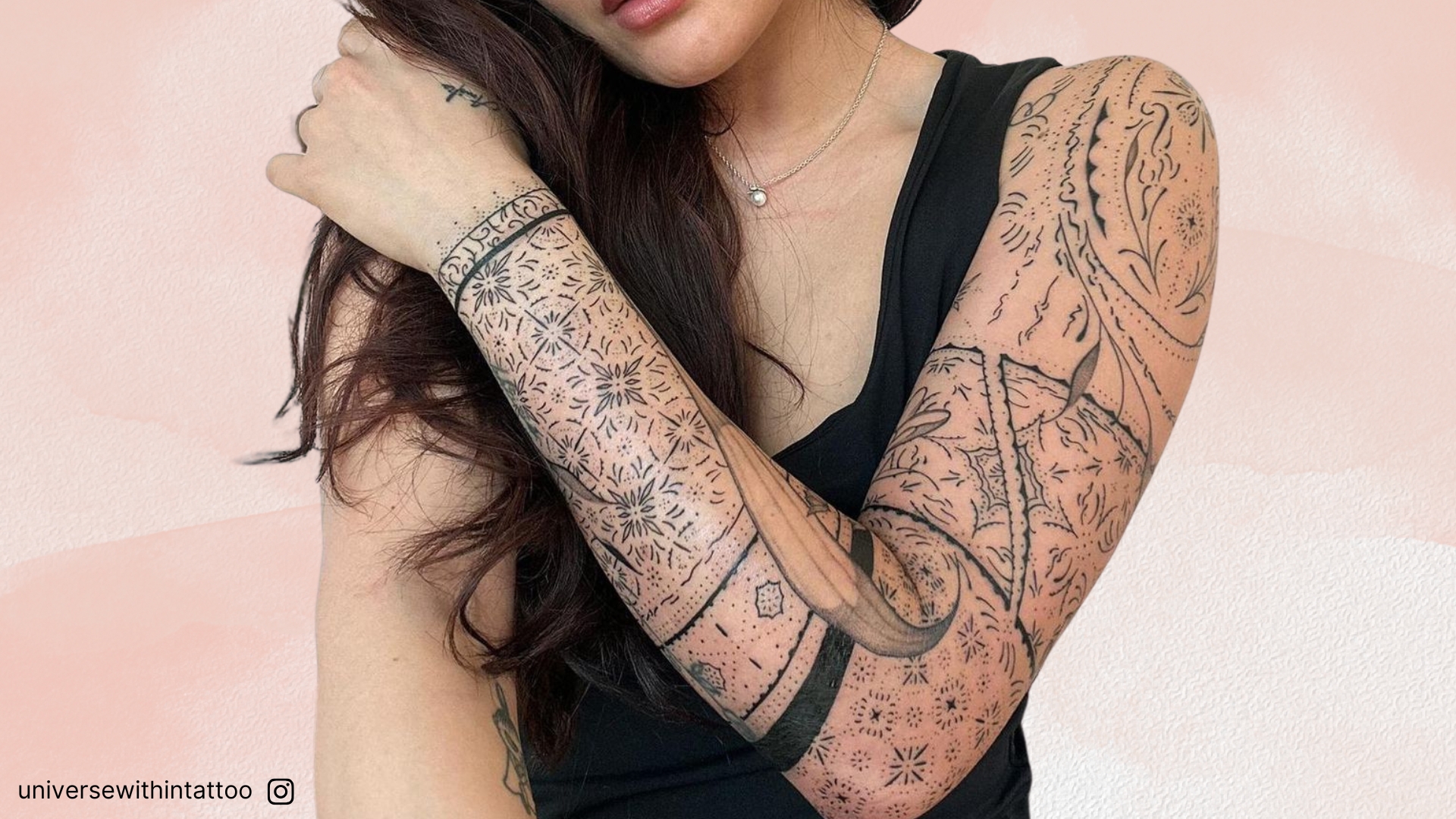 fine line sleeve tattoo women