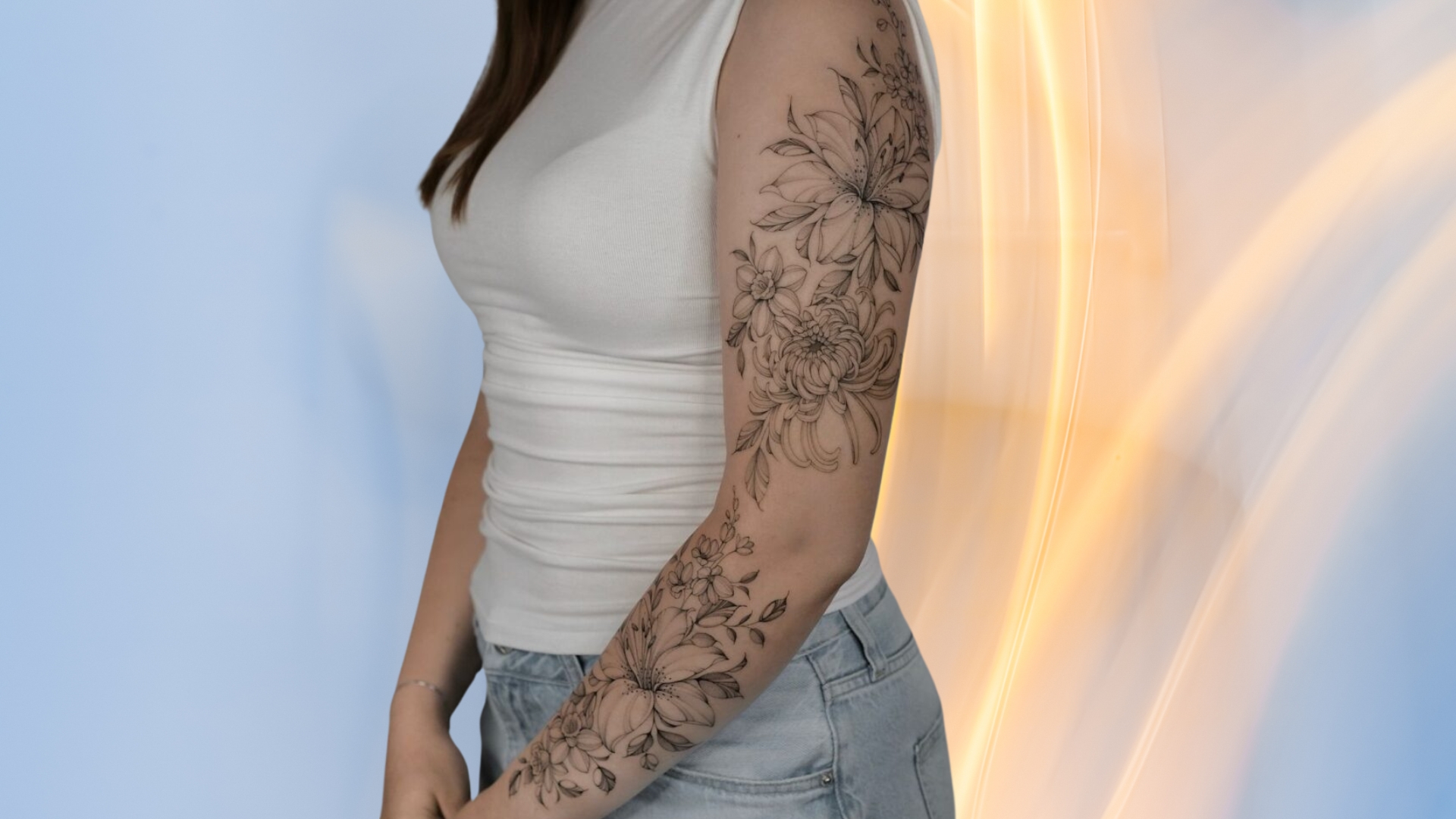 fine line sleeve tattoo women