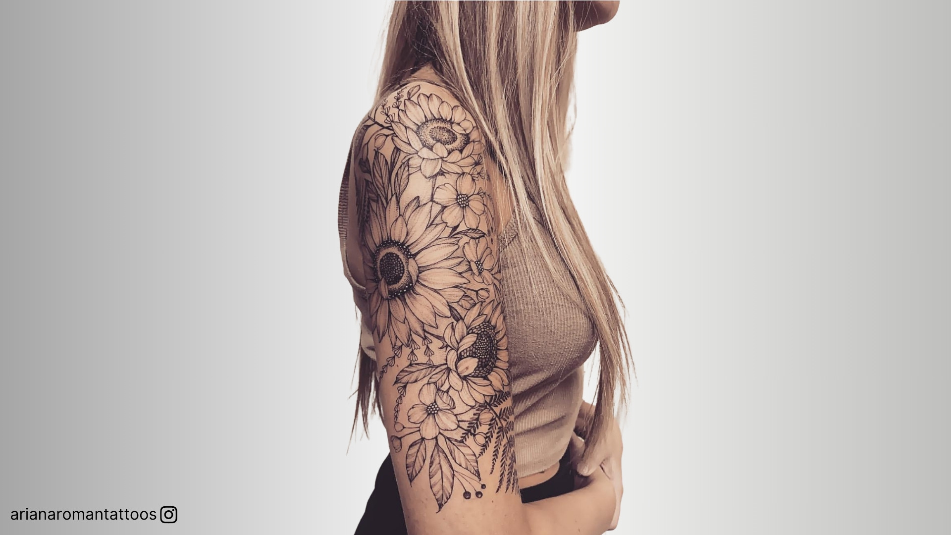 manica con tatuaggio a girasole