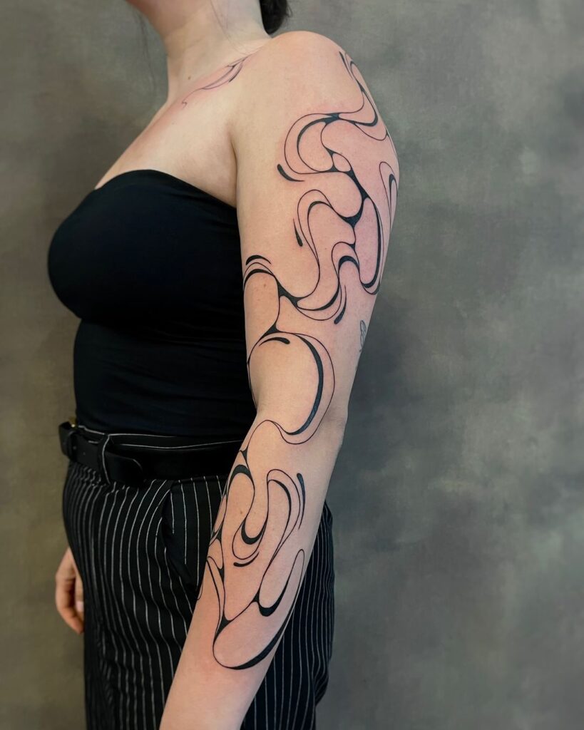 Abstract Fine Line Sleeve Tattoo